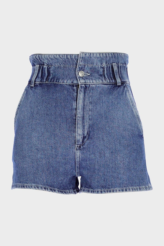 Women's Medium Blue Elastic Waist Zippered Jean Shorts C 4534-087