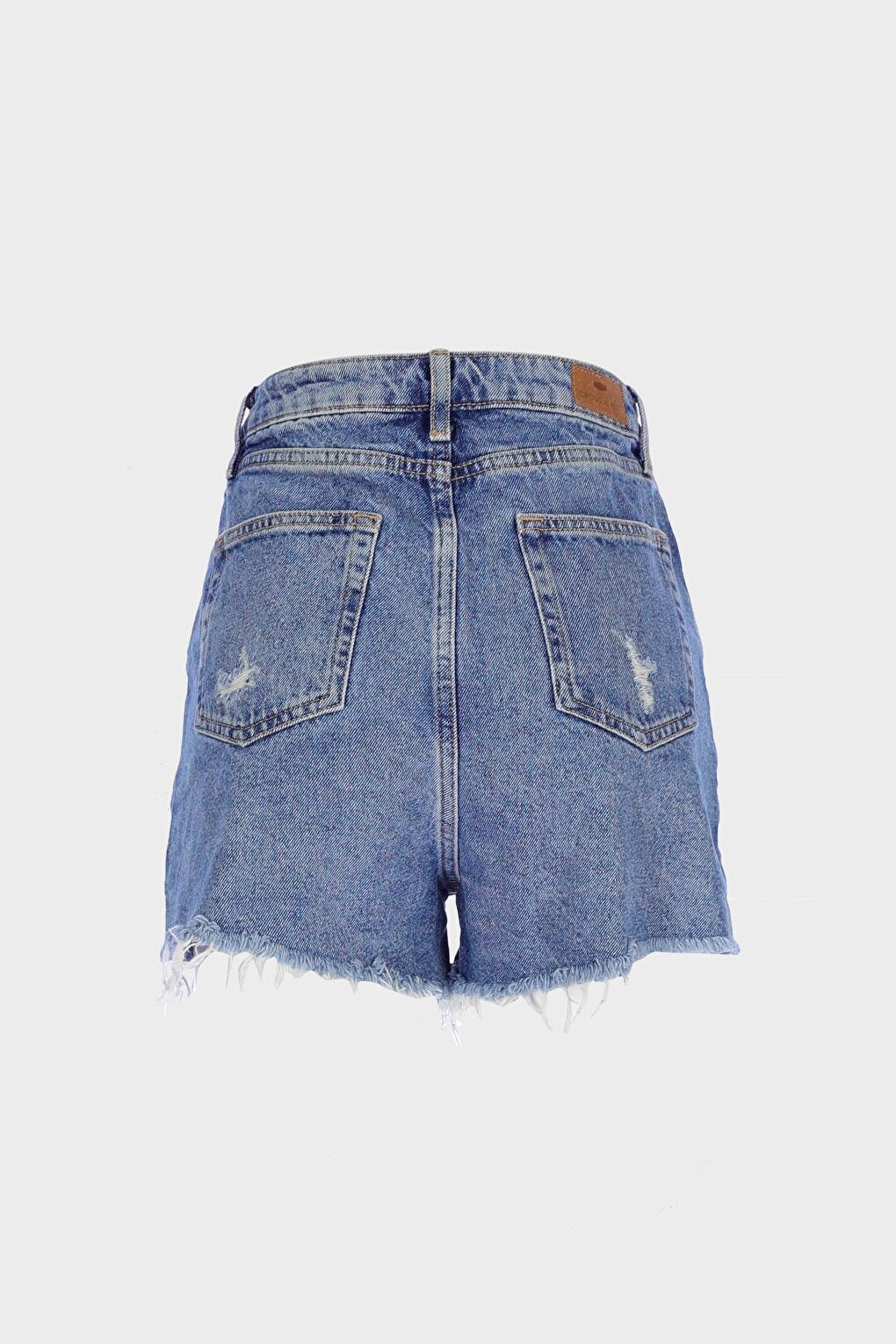 Medium Blue High Waist Frayed Jean Shorts C 4534-068