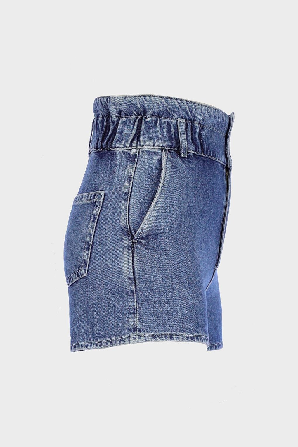 Women's Medium Blue Elastic Waist Zippered Jean Shorts C 4534-087