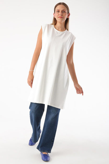 Ecru Plus Size Sleeveless Basic T-Shirt Tunic