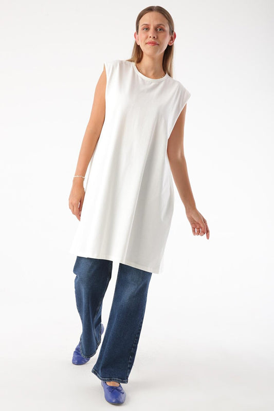 Ecru Plus Size Sleeveless Basic T-Shirt Tunic