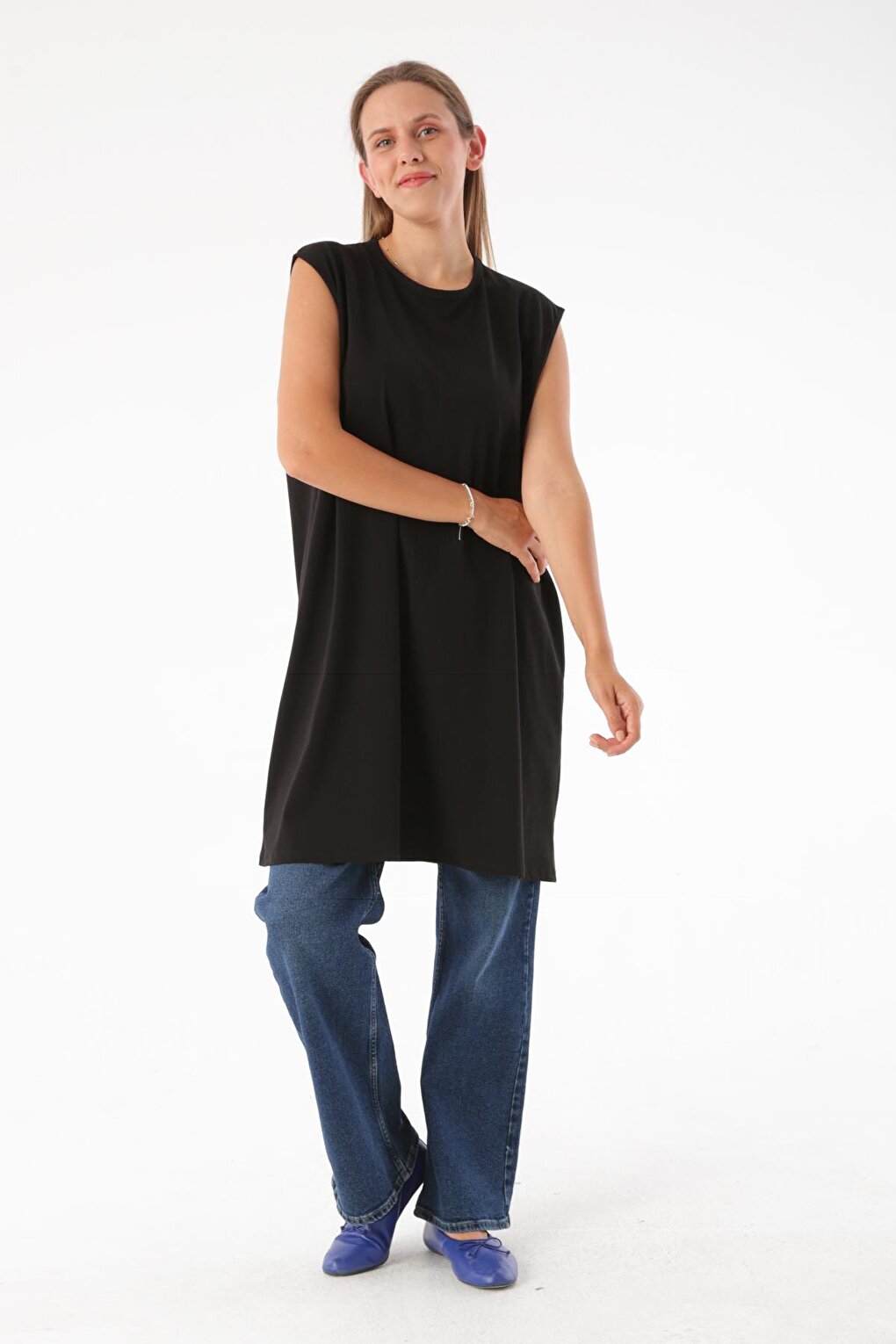 Black Plus Size Sleeveless Basic T-Shirt Tunic