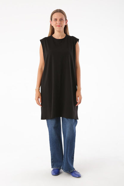 Black Plus Size Sleeveless Basic T-Shirt Tunic