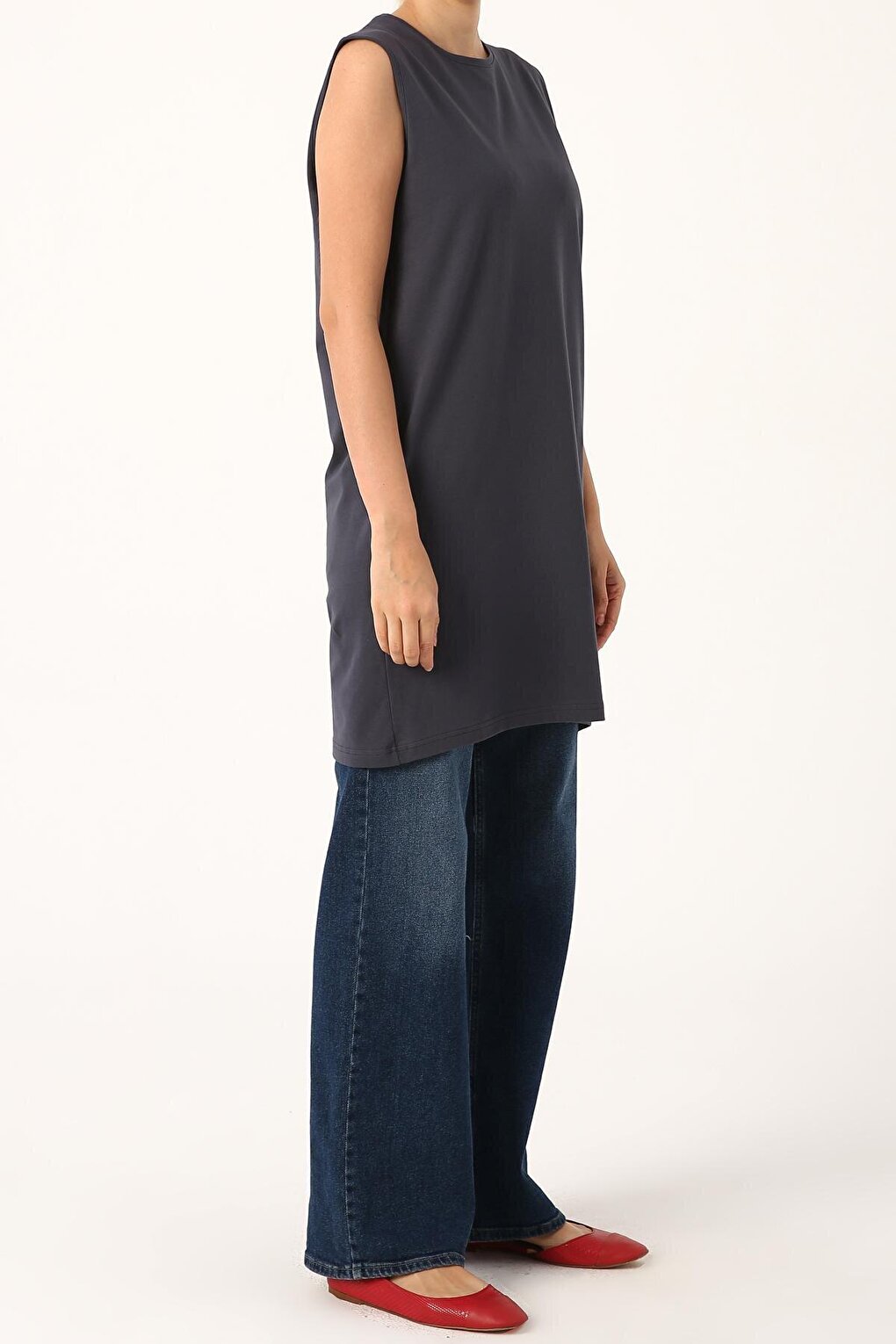 Smoked Collar Piping Sleeveless Basic Tunic