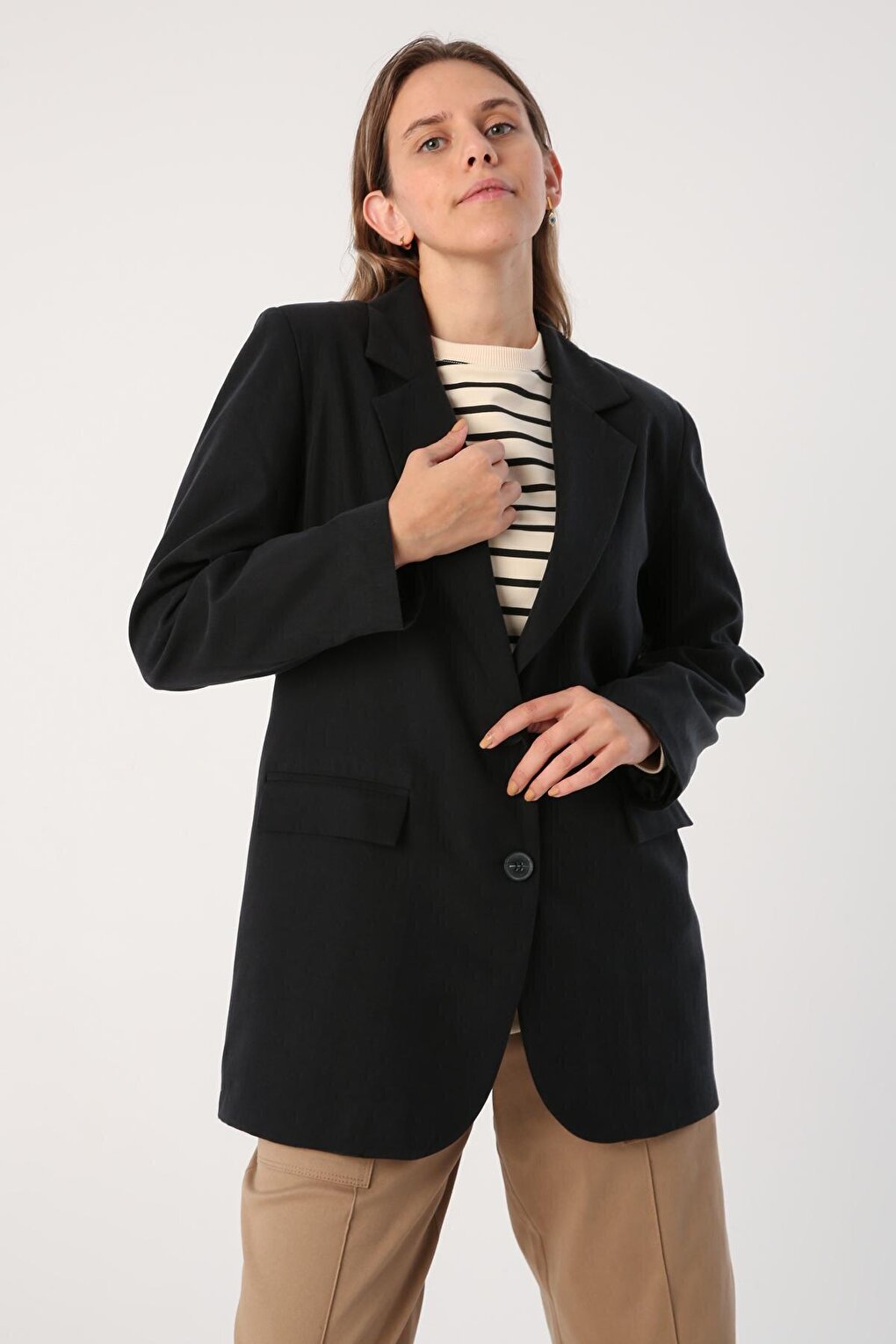 Black Button Blazer Jacket