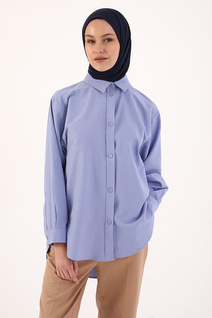 Lilac Fabric Covered Buttoned Oversize Shirt