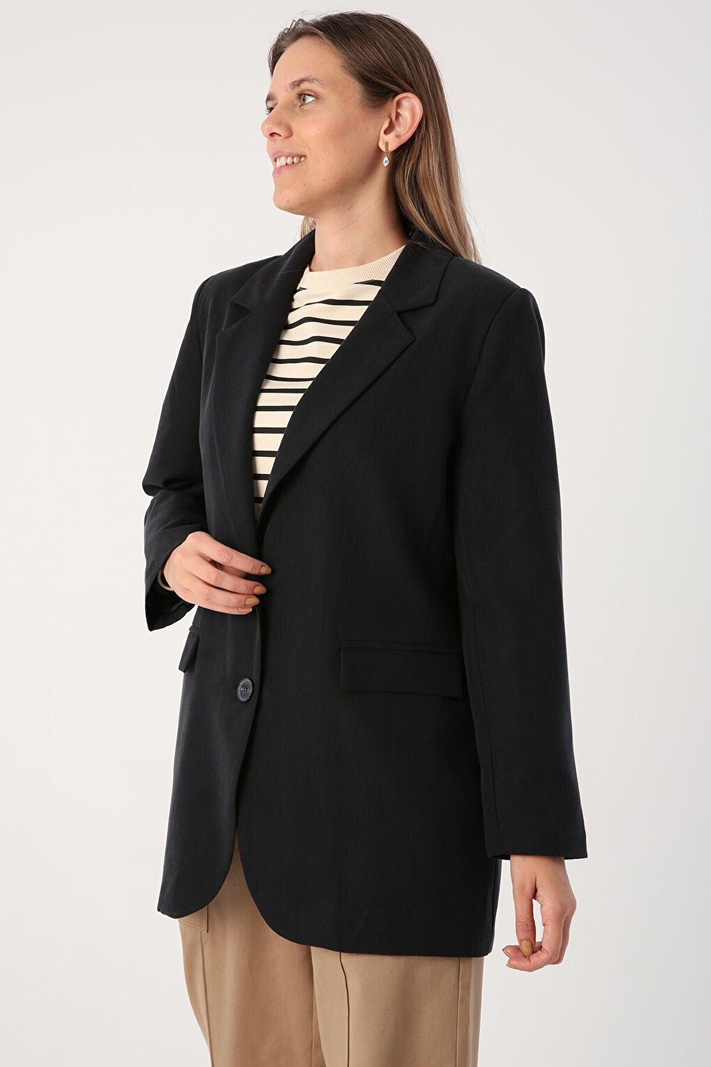 Black Button Blazer Jacket