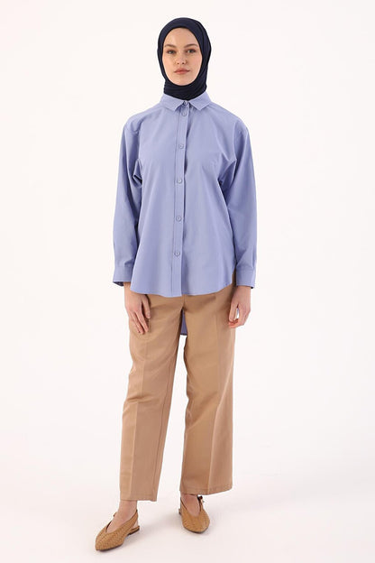 Lilac Fabric Covered Buttoned Oversize Shirt