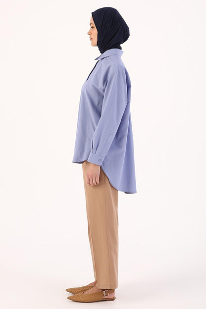 Lilac Fabric Covered Buttoned Oversize Shirt