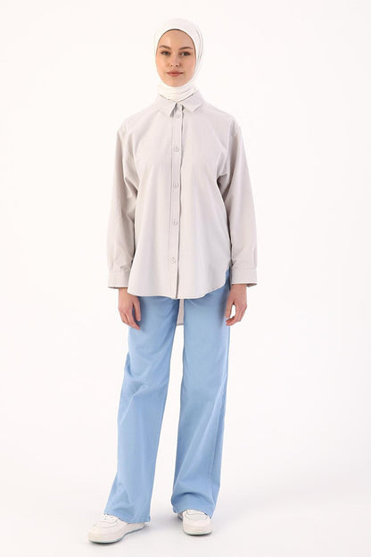 Light Gray Fabric Covered Buttoned Oversize Shirt