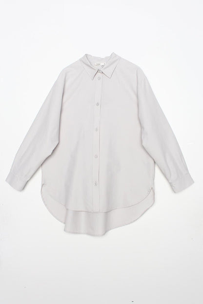 Light Gray Fabric Covered Buttoned Oversize Shirt