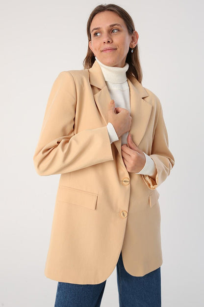 Beige01 Buttoned Blazer Jacket