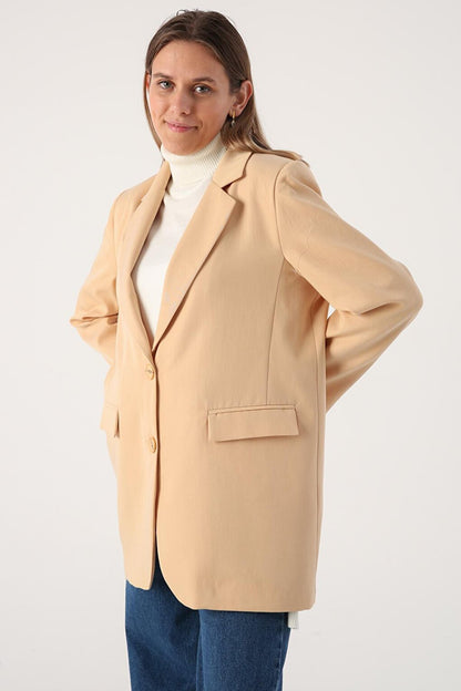 Beige01 Buttoned Blazer Jacket