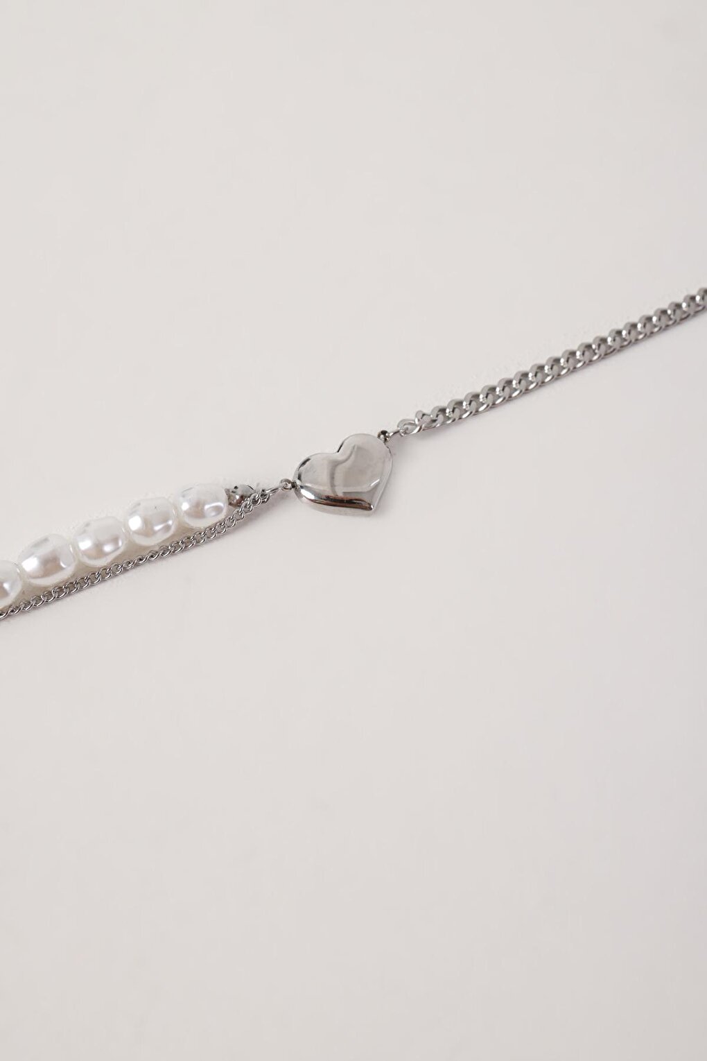 SILVER Steel Pearl Heart Bracelet