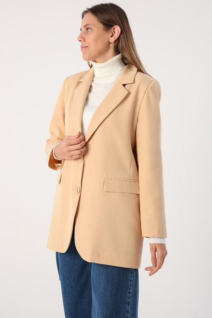 Beige01 Buttoned Blazer Jacket