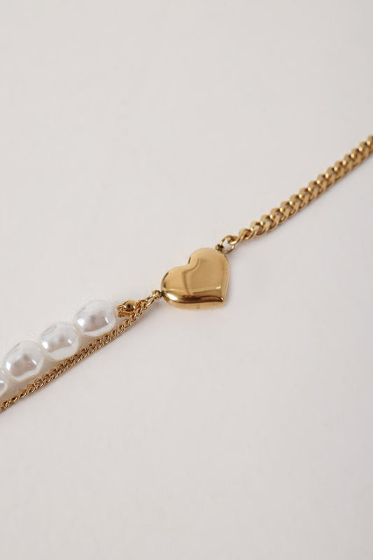 Gold Steel Pearl Heart Bracelet