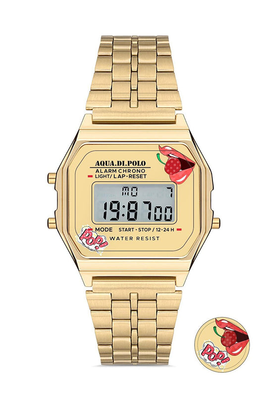 Unisex Gold Retro Pop Digital Wristwatch Apwa063503