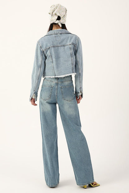 Mavi01 100% Cotton Tasseled Crop Denim Jacket