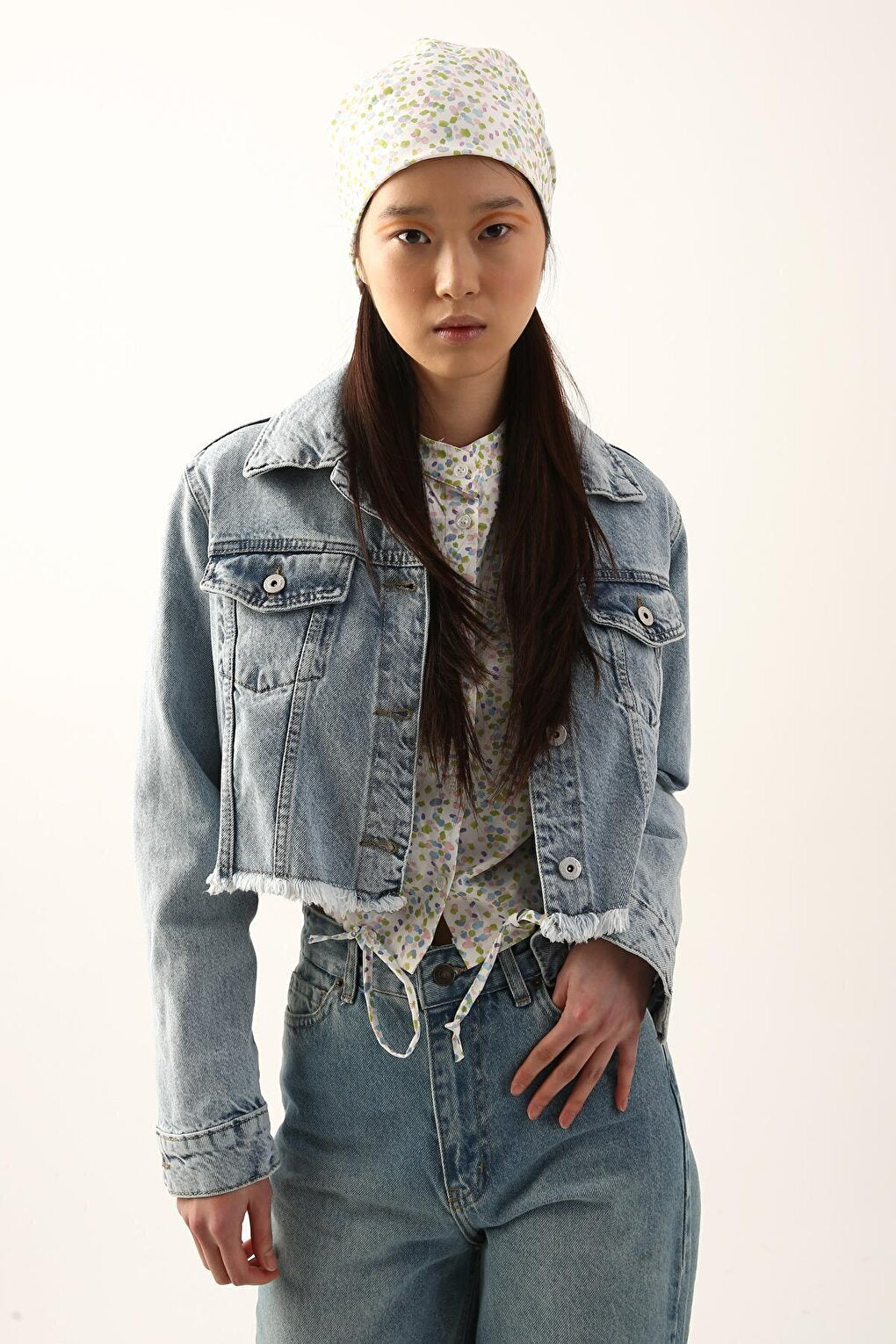 Mavi01 100% Cotton Tasseled Crop Denim Jacket