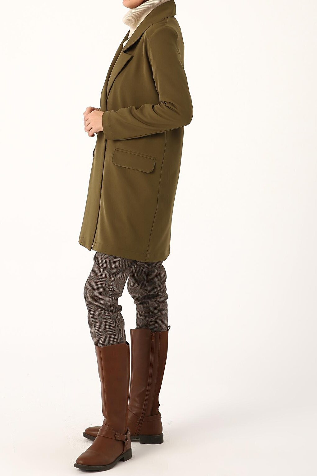 Khaki Double Breasted Pocket Blazer Jacket