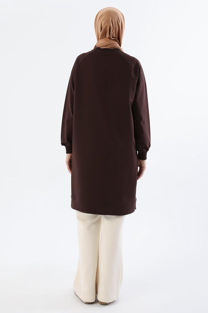 Bitter Brown Mode Embroidered Raglan Sleeve Tunic