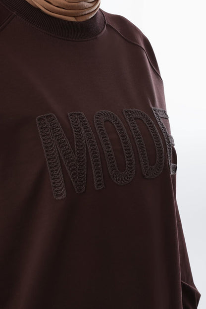 Bitter Brown Mode Embroidered Raglan Sleeve Tunic