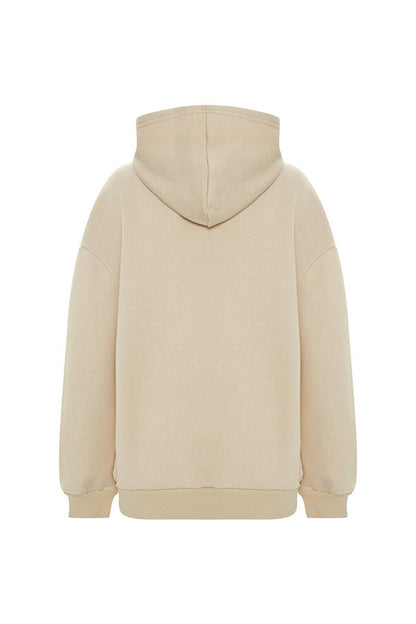 Printed Solid Color Sweatshirt -Beige