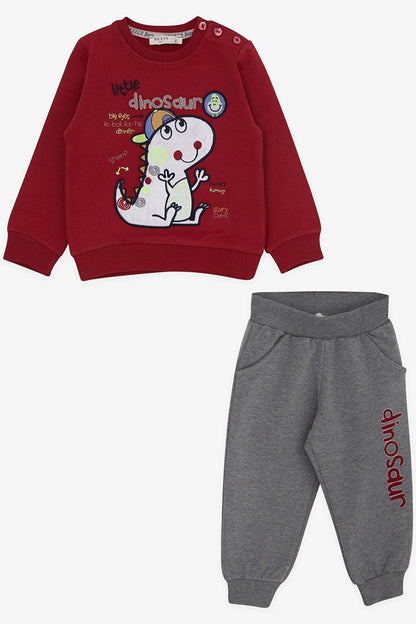 Baby Boy Tracksuit Set Red with Little Dinosaur Embroidery (1-1.5 Years)