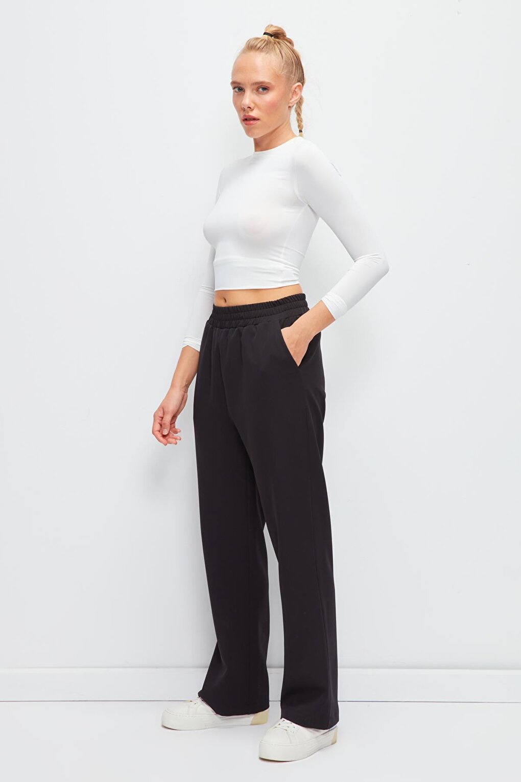 Solid Color Stylish Trousers with Elastic Waist