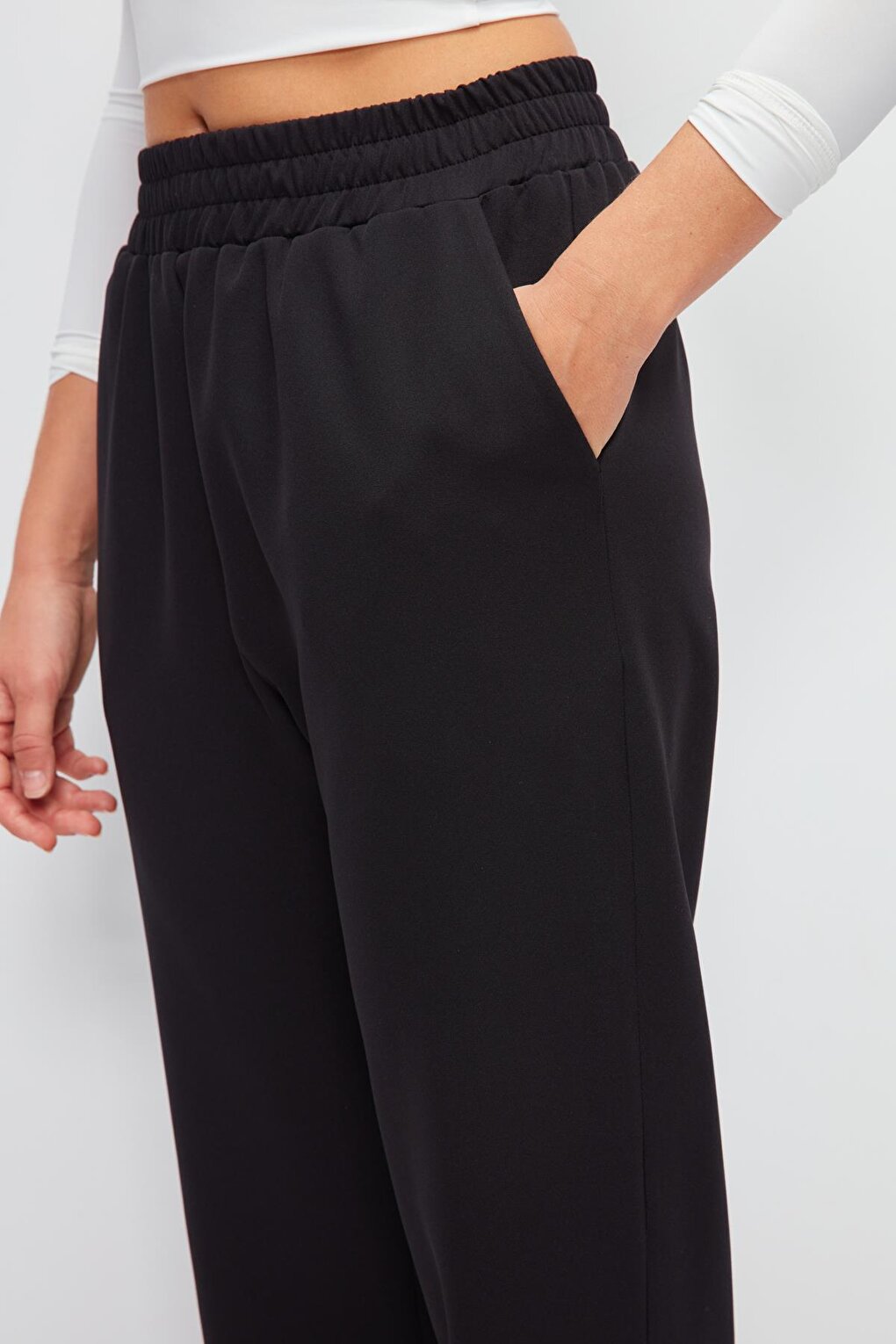 Solid Color Stylish Trousers with Elastic Waist