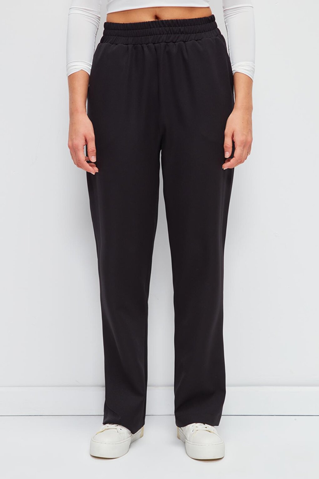 Solid Color Stylish Trousers with Elastic Waist