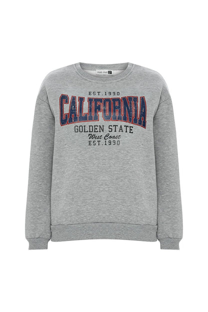 Printed Solid Color Sweatshirt -Grey