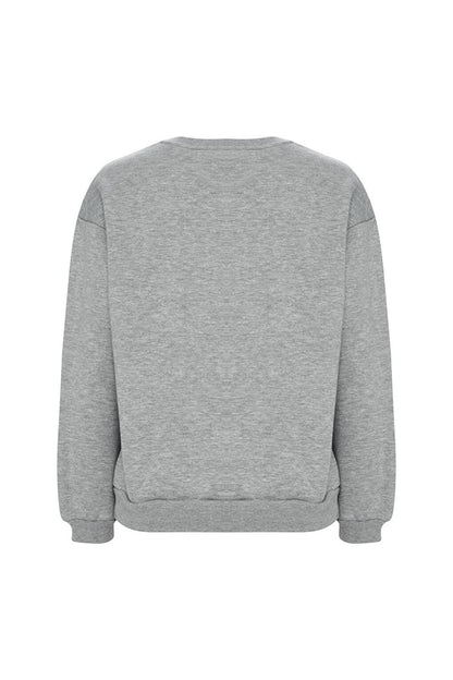 Printed Solid Color Sweatshirt -Grey