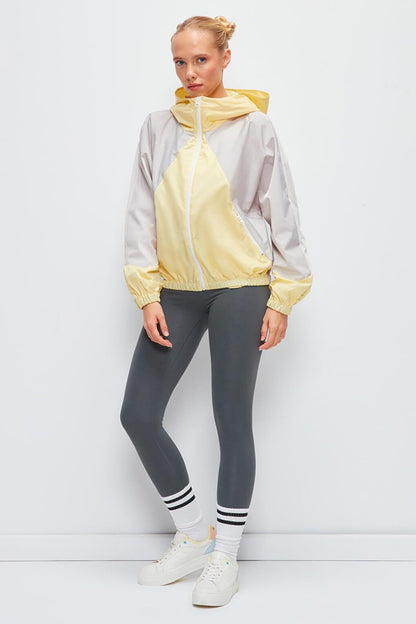 Long Sleeve Color Block Hooded Short Raincoat