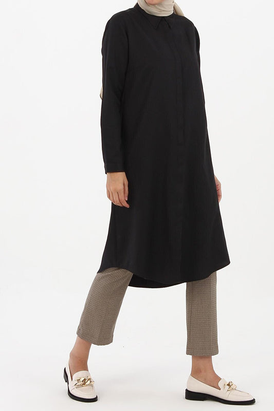 Black Hidden Placket Shirt Tunic