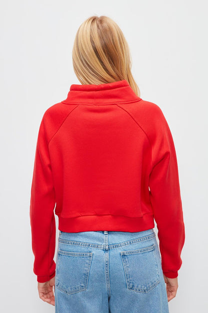 Solid Color Cord Detailed Short Sweatshirt