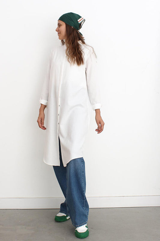 Ecru Hidden Placket Shirt Tunic