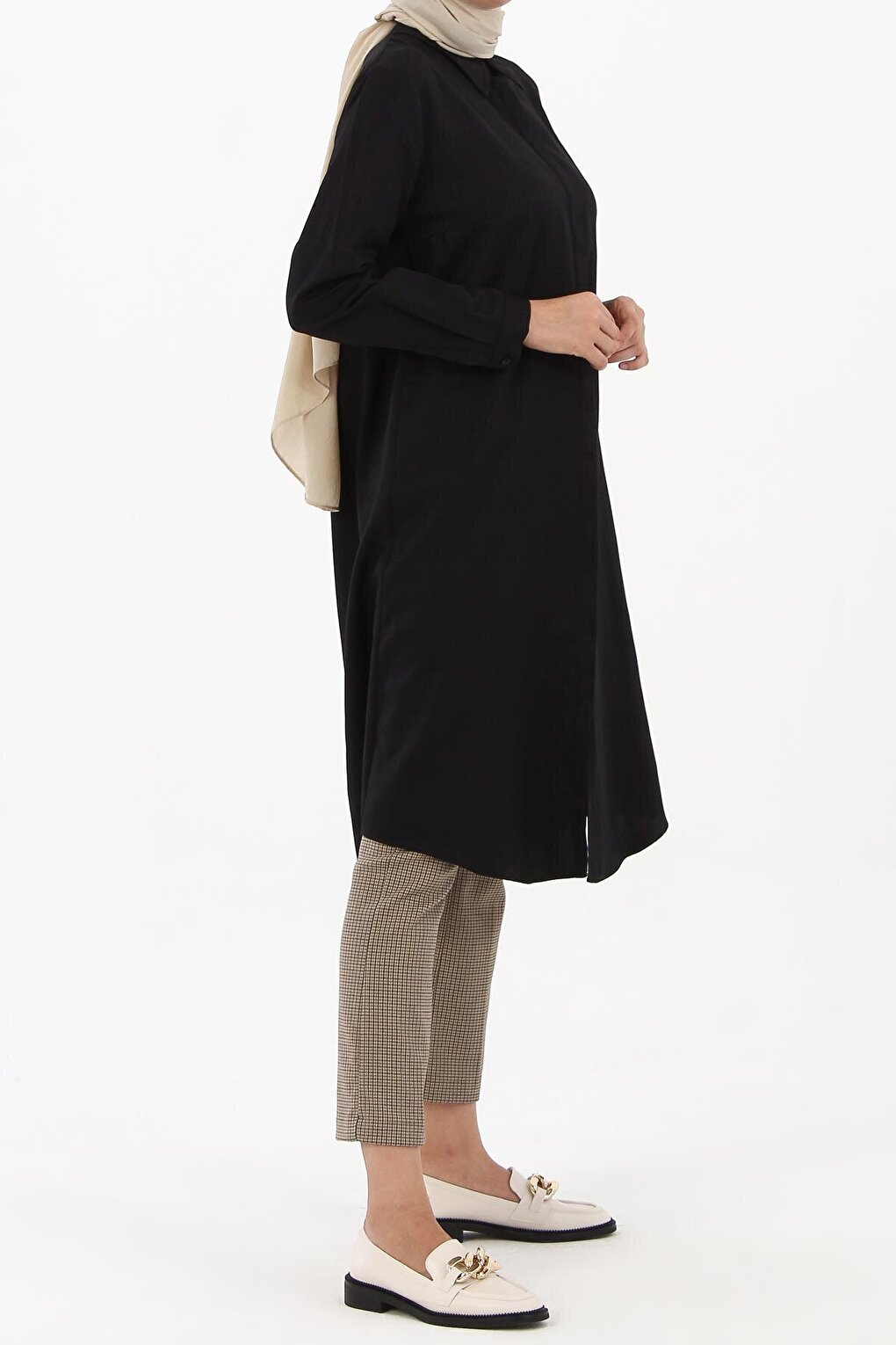 Black Hidden Placket Shirt Tunic