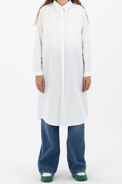 Ecru Hidden Placket Shirt Tunic