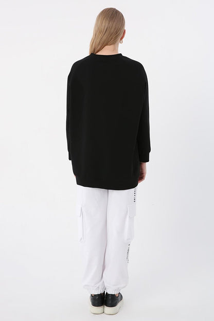 Black Crew Neck Raglan Sleeve Sweatshirt