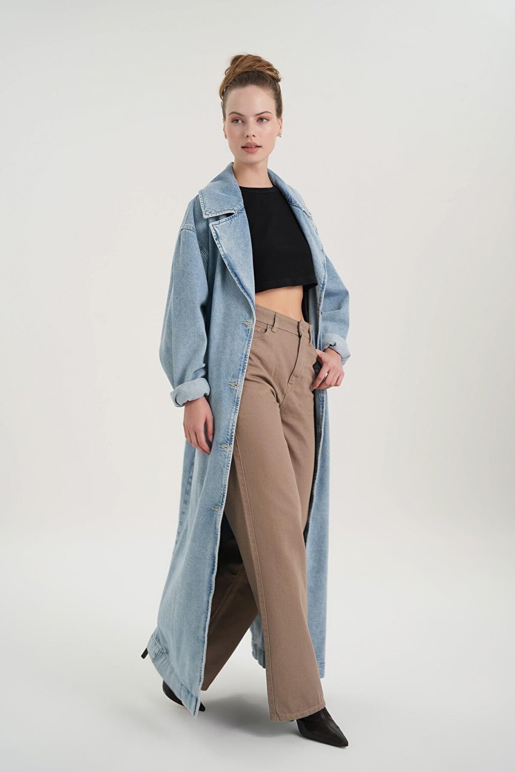 Light Blue Long Oversize Jean Trench Coat C 4538-136