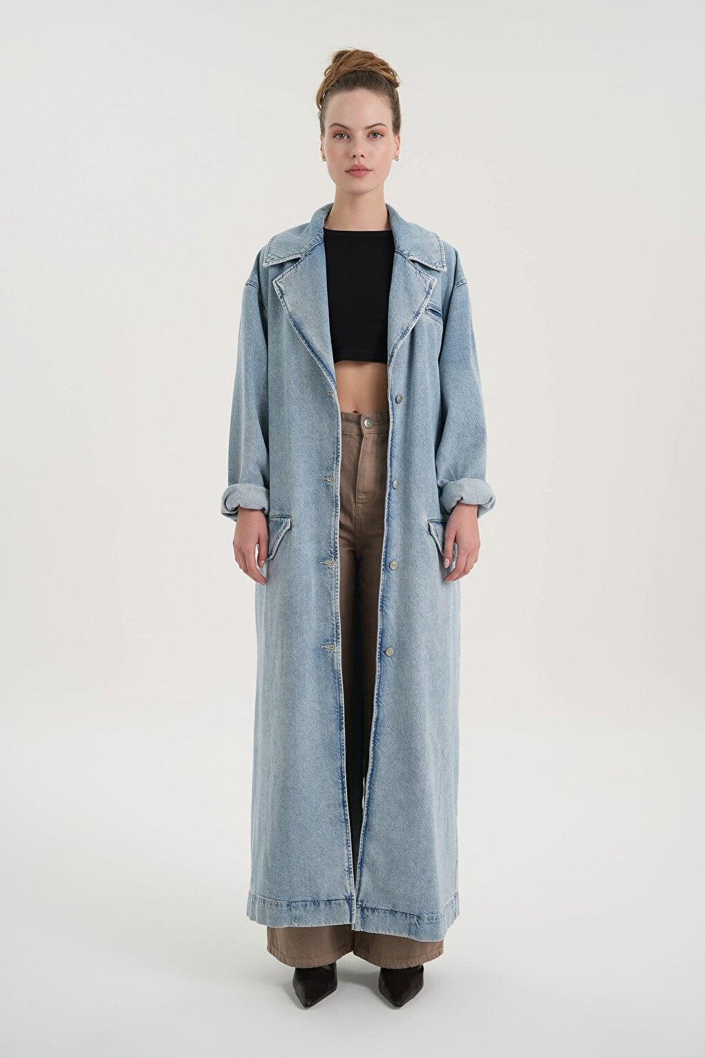 Light Blue Long Oversize Jean Trench Coat C 4538-136