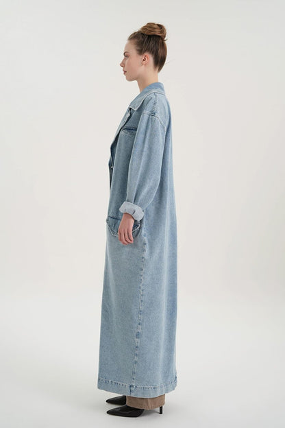 Light Blue Long Oversize Jean Trench Coat C 4538-136