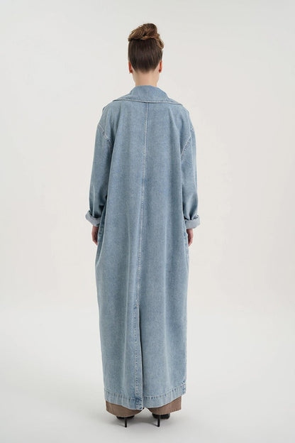 Light Blue Long Oversize Jean Trench Coat C 4538-136