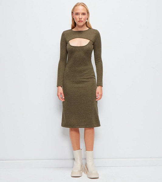 Long Sleeve Solid Color Knitwear Dress