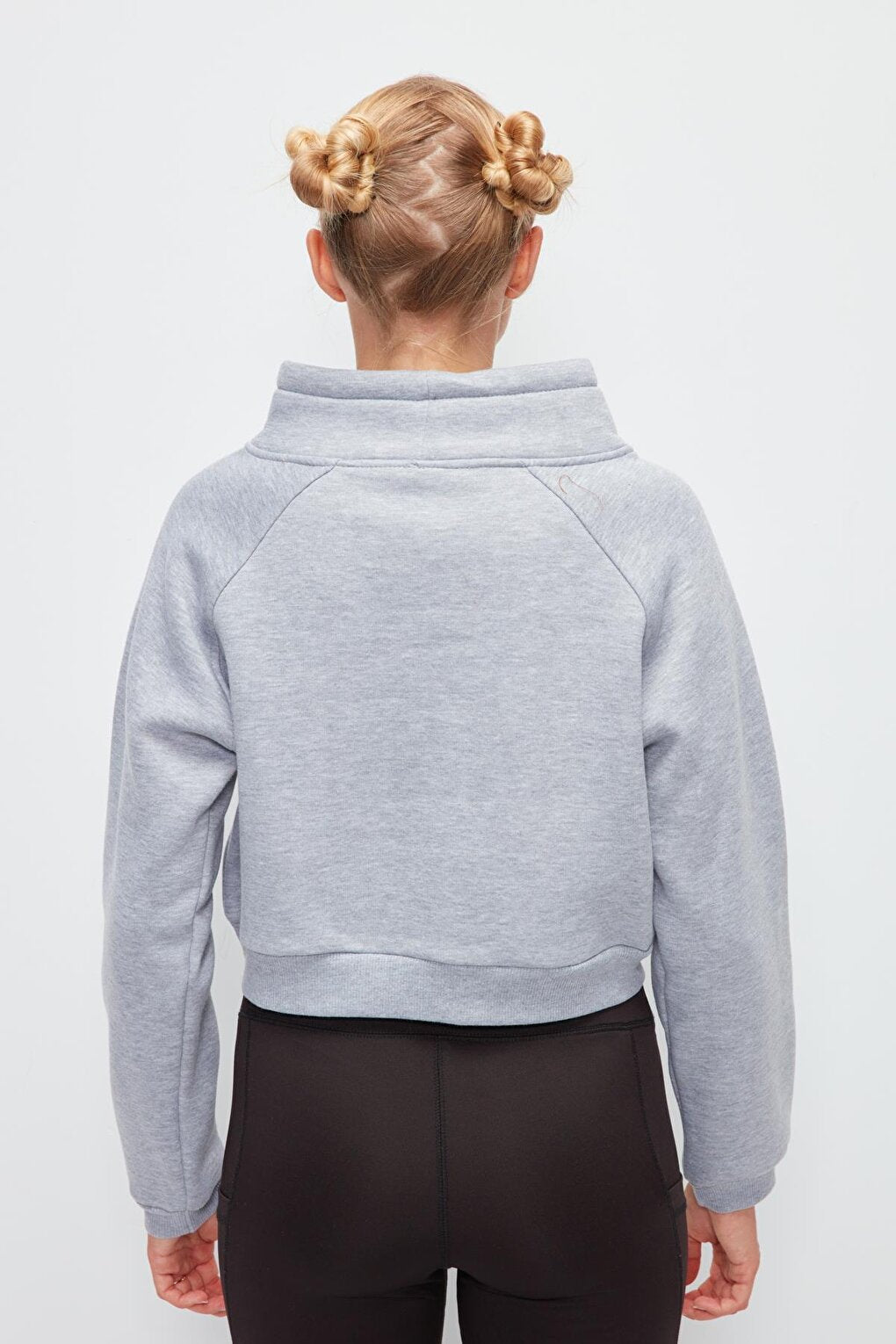 Solid Color Cord Detailed Short Sweatshirt