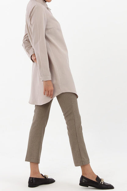 Sand Beige Basic Shirt Tunic with Hidden Placket