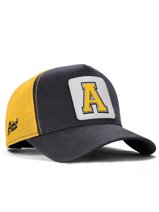 V1 Trucker A Letter - Unisex Anthracite-Yellow Hat (Cap) with 4 Code Logo