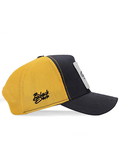 V1 Trucker A Letter - Unisex Anthracite-Yellow Hat (Cap) with 4 Code Logo