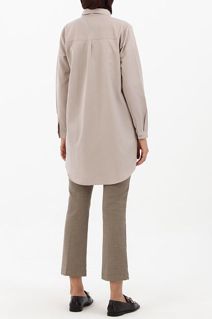 Sand Beige Basic Shirt Tunic with Hidden Placket